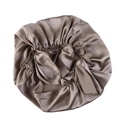 16 Momme Smooth Soft Hat Nighttime Sleeping Cap Women's Hair Tie Elastic Stay On Head Taupe