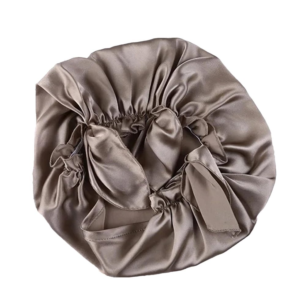 16 Momme Smooth Soft Hat Nighttime Sleeping Cap Women's Hair Tie Elastic Stay On Head Taupe