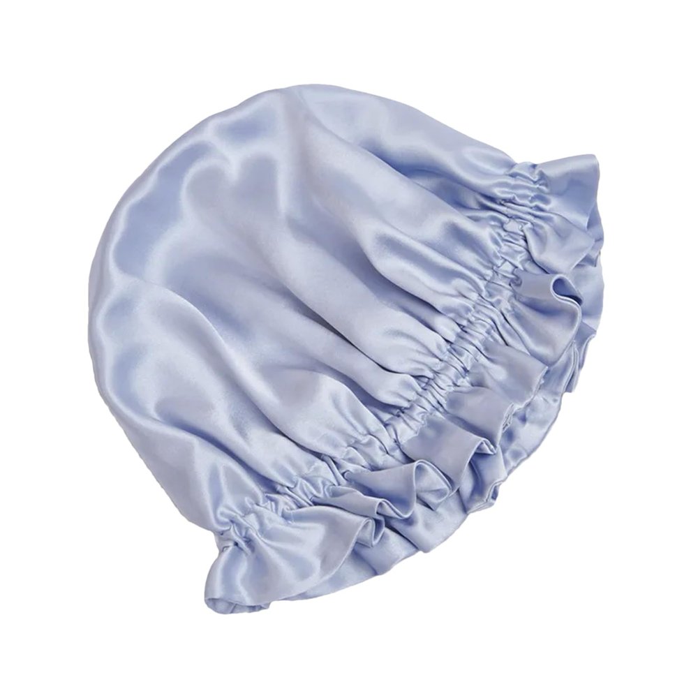 9mm Silk Bonnet Summer Double Layer Nightcap Anti-frizz Hair Care Home Shower Cap Sky Blue