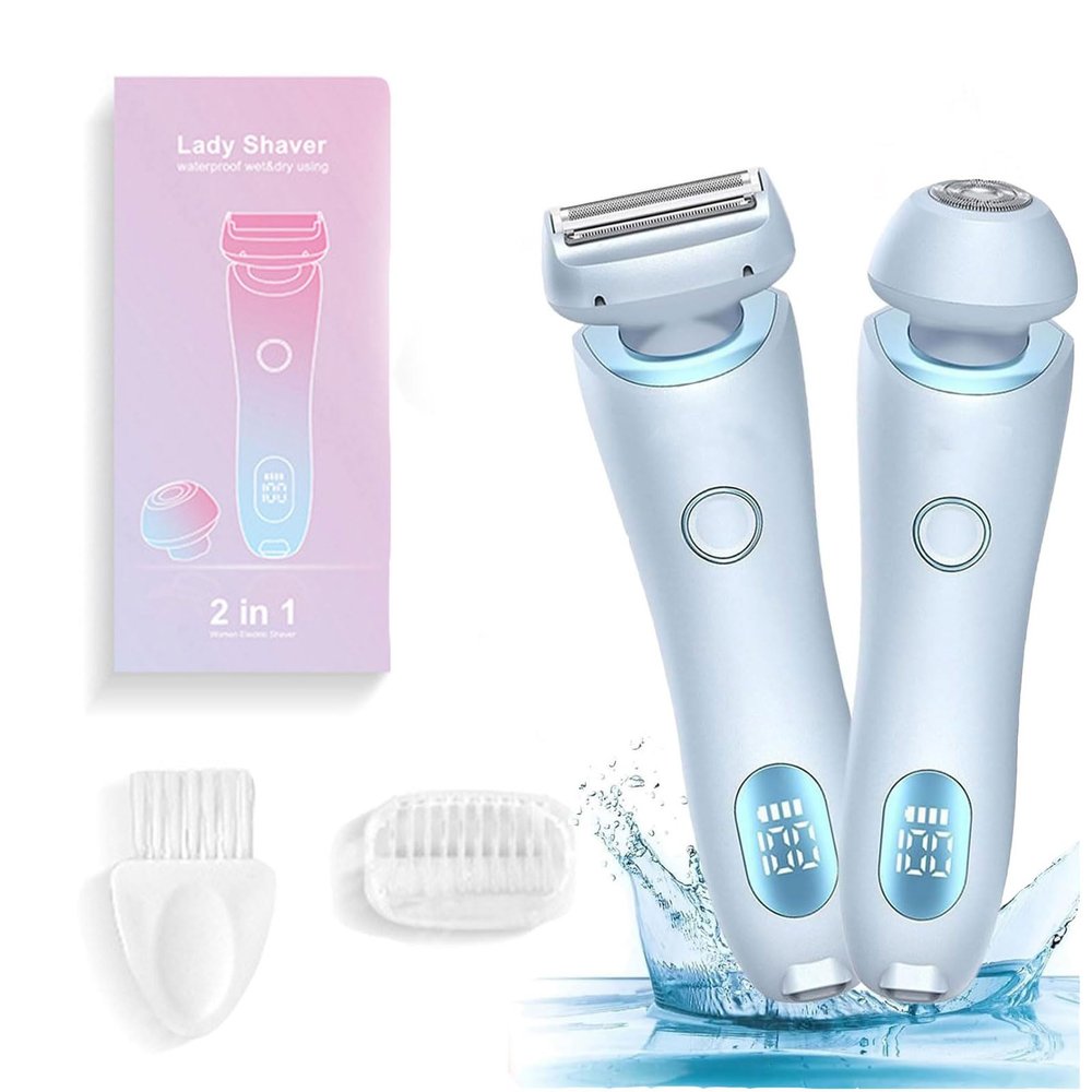 Electric Razor for Women, 2 in 1 Waterproof Electric Shaver, Wet and Dry, Removable Head, for Leg Arm Bikini Underarm (Blue)