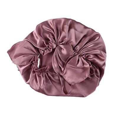 16 Momme Smooth Soft Hat Nighttime Sleeping Cap Women's Hair Tie Elastic Stay On Head Mauve