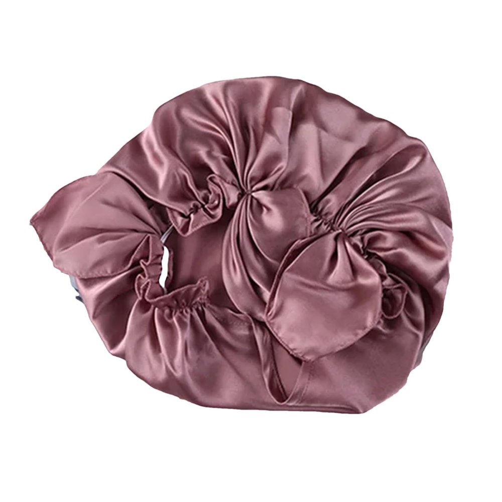 16 Momme Smooth Soft Hat Nighttime Sleeping Cap Women's Hair Tie Elastic Stay On Head Mauve