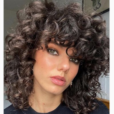 andromeda Brown Curly Wigs for Black Women Soft Afro Kinky Curly Wig with Bangs Loose Cute Curly Heat Resistant Natural Looking Synthetic Wig for Women(Brown/4#)
