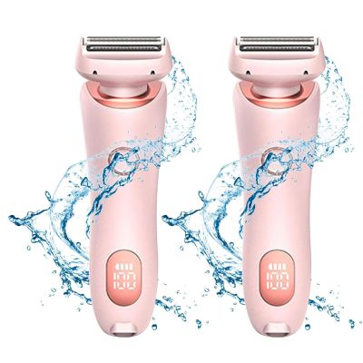 2 in 1 Waterproof Electric Shaver, Wet and Dry, Removable Head, for Leg Arm Bikini Underarm (Pink*2)