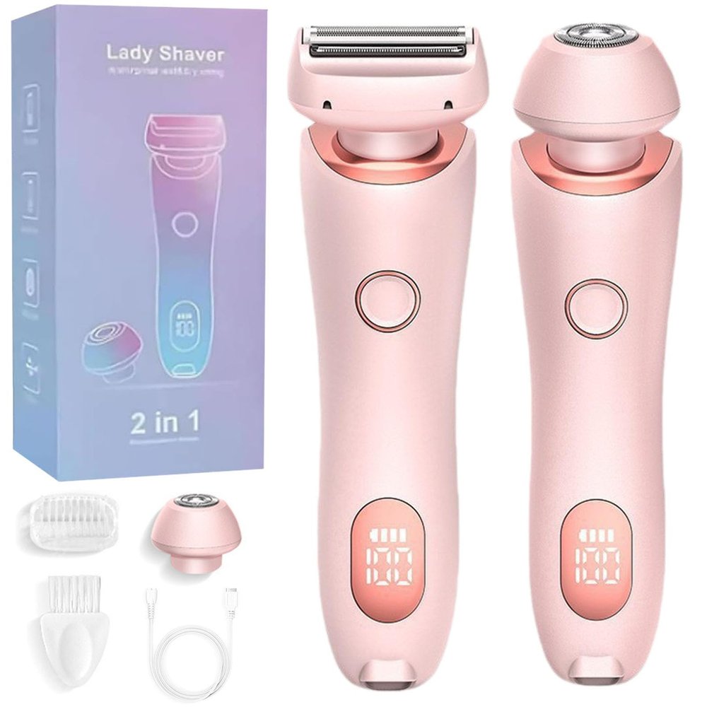 Shaver, Electric Razor for Women, Bikini Legs Underarm Public Hairs Rechargeable Trimmer with Detachable Head Cordless Wet Dry Use (Pink)