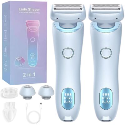 Shaver, Electric Razor for Women, Bikini Legs Underarm Public Hairs Rechargeable Trimmer with Detachable Head Cordless Wet Dry Use (Blue*2)