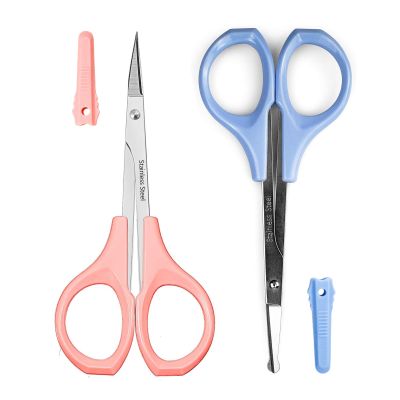 2 Pcs Eyebrow Scissors for Women Small Scissors Beauty for Facial Hair, Beard, Ear, Nose, Moustache Stainless Steel