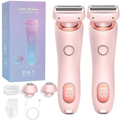 Shaver, Electric Razor for Women, Bikini Legs Underarm Public Hairs Rechargeable Trimmer with Detachable Head Cordless Wet Dry Use (Pink*2)