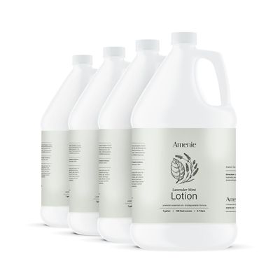 Amenie Lavender Mint Lotion - Case of 4 Gallons, Hydrating and Moisturizing Scented Lotion for All Skin Types, Natural and Paraben-free, Bulk Size for Spa & Hotel Use