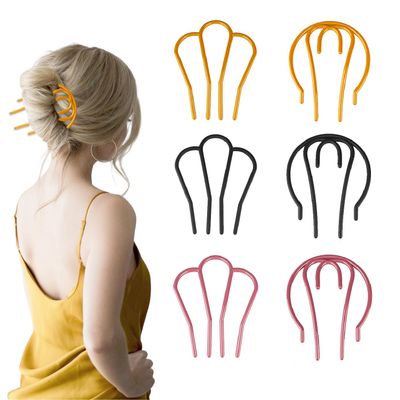 6 PCS of Hair Side Comb, Hair Fork Clip, U-Shaped French Twist Comb, Suitable for Updo Bundles, Retro Hairstyles, Female and Girl Hair Accessories-Multicolor
