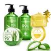 Aloderma Aloe Vera Gel Set 4 Pack - Aloe Flower Essence Gel, Pure Aloe Gel, Aloe Vera Gel + Tea Tree Oil, 200g Aloe Gel view 1