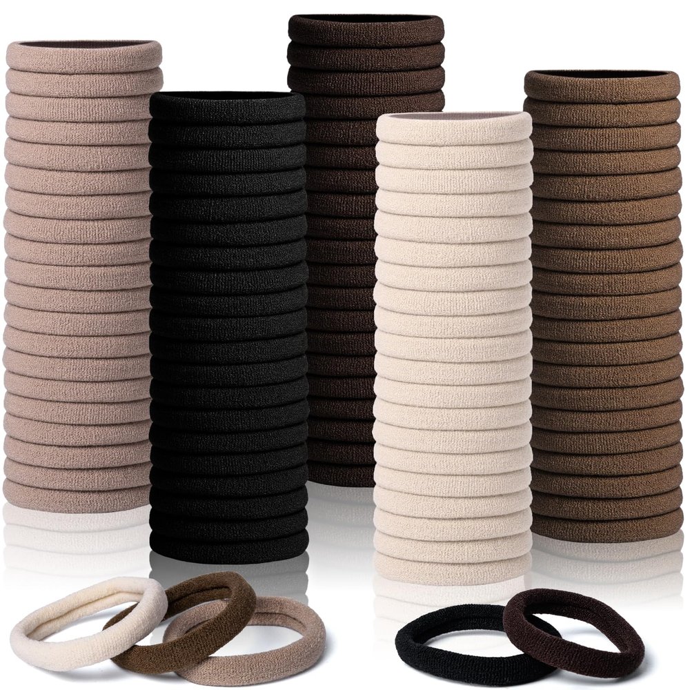 100 Pcs Brown Hair Ties, Headbands for Women Girls Kids, No Damage Seamless Hair Ties for Thick Hair, Rubber Bands for Hair, Soft Ponytail Holders Elastic Hair Ties, 5 Colors Included