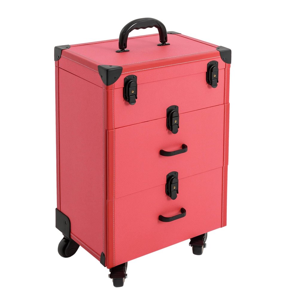Rolling Makeup Train Case, Large Capacity Trolley Makeup Travel Case with Keys, Professional Make Up Cosmetic Organizer for Hairdresser Make-Up Artist Nail Technician Beautician (Black Latch Lock)