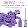 120Pcs Nail Drill Bits Sanding Bands with Nail Drill Bits, Professional Sand Band 180# Fine Grit Nail File Sanding Bands for Acrylic Nails Manicures and Pedicure view 2