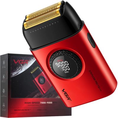 VGR 378 Electric Shavers for Men, Triple Floating Blade Foil Shaver Cordless Men's Electric Razor, 9000 RPM Motor Bald Shavers Titanium Foils with LED Display, Barber Supplies (Red)