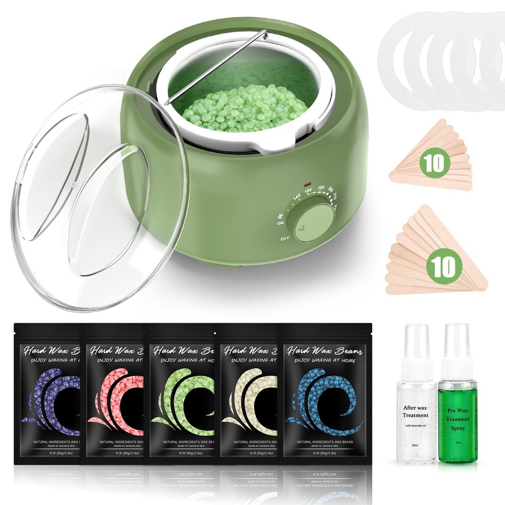 TIKESI Waxing Kit - Wax Warmer for Hair Removal, Hard Wax Kit with 14oz 5 Bags Hard Wax Beans for Full Body, Legs, Face, Eyebrows, Bikini, Brazilian Waxing Kit for Women Men