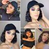12inch Wig Hat Synthetic Wigs Short Straight with Black Hat for Woman Hair Extensions with Adjustable Hat Wig (Light brown) view 4