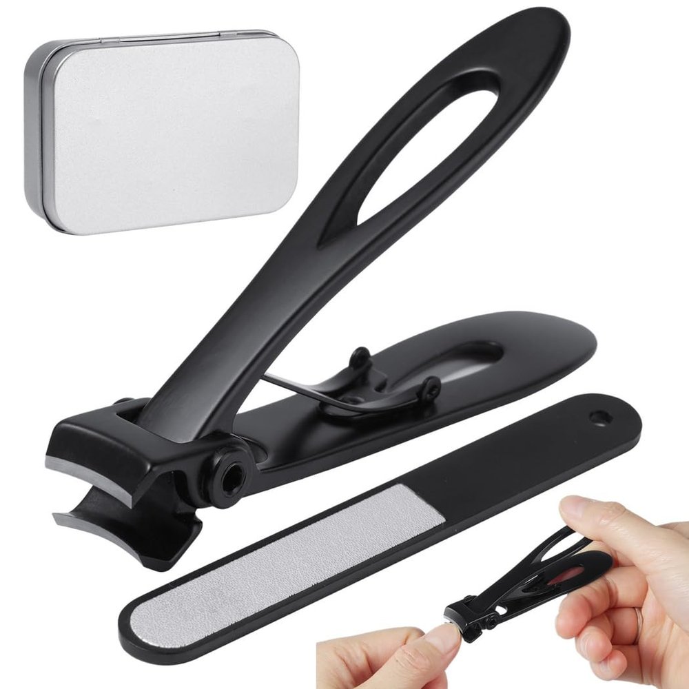 0.6 Wide Opening Nail Clipper For Thick Nails, Heavy Duty Sharp Stainless Steel Toenail Cutter With File, Large Trimmer With Tin Box For Men Women