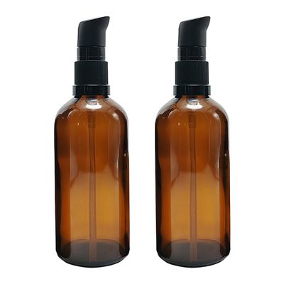 2PCS 100ML/3.4 oz Amber Glass Emulsion Pump Bottle Refillable Press Bottles with Cap Cream Lotion Foundation Container Dispenser Storage Bottle Travel Daily Life Accessories