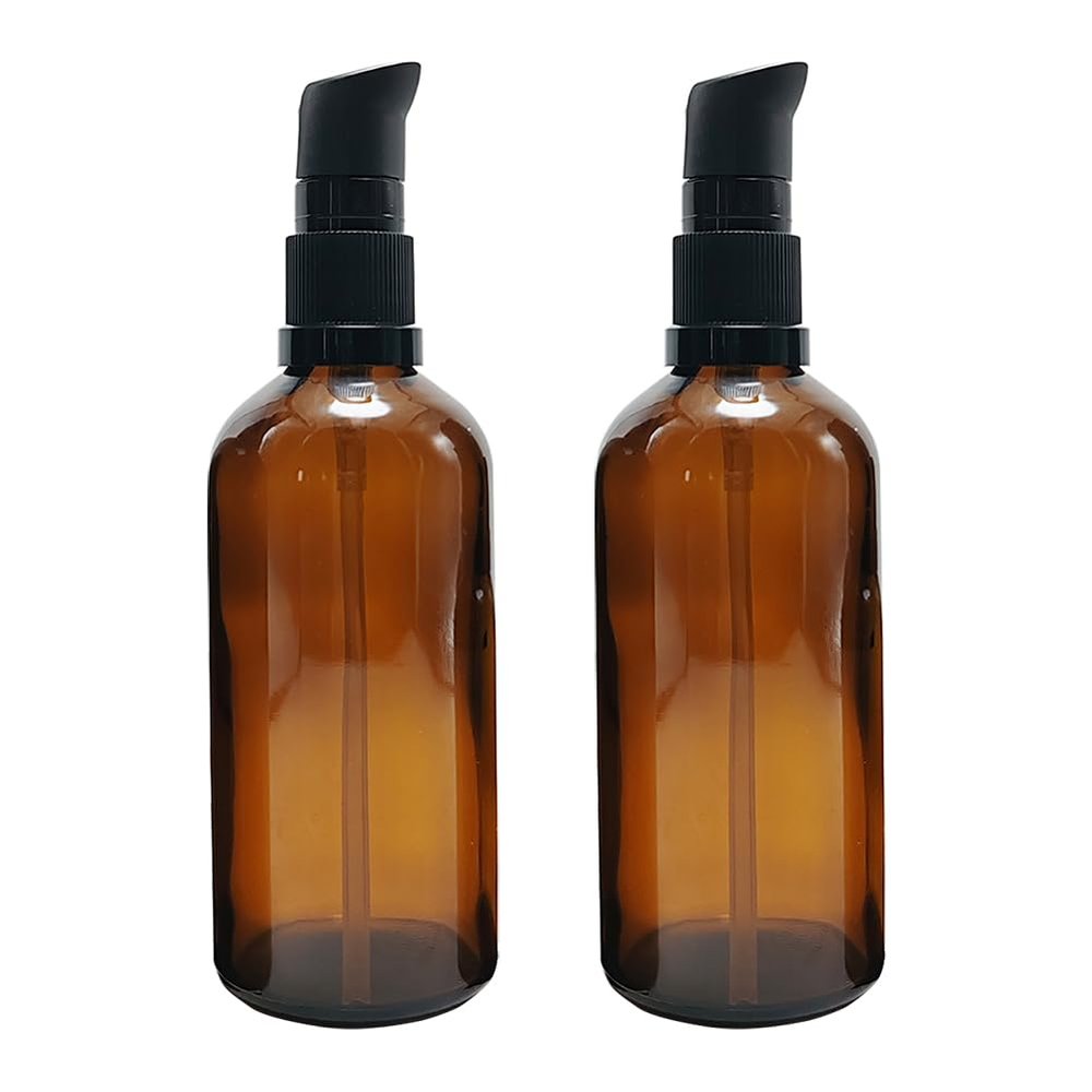 2PCS 100ML/3.4 oz Amber Glass Emulsion Pump Bottle Refillable Press Bottles with Cap Cream Lotion Foundation Container Dispenser Storage Bottle Travel Daily Life Accessories