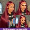 bunGiol 13x6 99j Burgundy Lace Front Wigs Human Hair Pre Plucked 26 Inch HD Straight Lace Front Wigs Human hair Glueless Red Wig Wine Red Colored Lace Front Wigs For Women 180 Density view 2