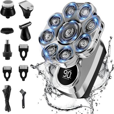 9D Head Shavers for Bald Men: Upgraded 6 in 1 Detachable Bald Head Shavers with LED Display - Wet/Dry Electric Razor for Men - Travel Lock Electric Shaver Grooming Kit with Type-C Charge