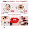 LED Makeup Mirror with Lights and 10x Magnification Vanity Mirror Wall Mounted Round Double Sided Vanity Magnifying with 360 Swivel Extendable Arm Make up Mirror,Black,Hard Wired(Brushed Nickel,Hard view 2