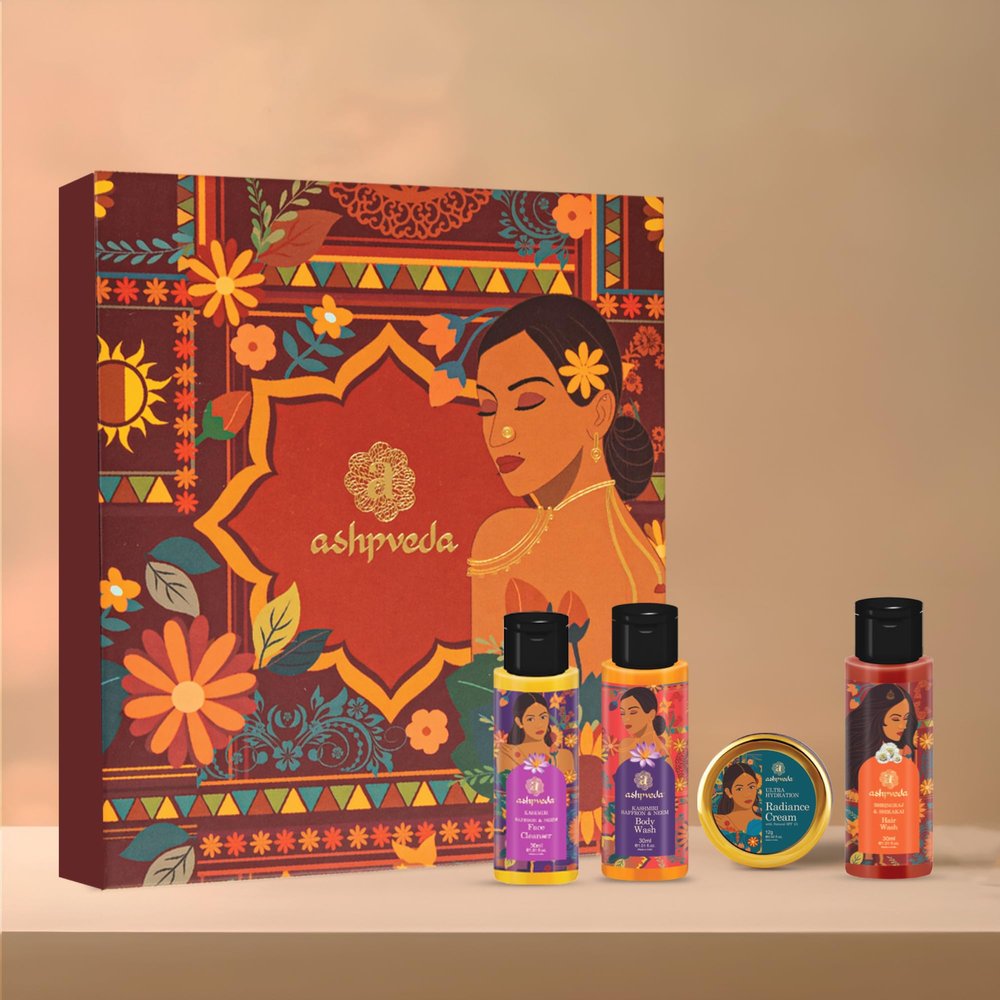 Ashpveda Luxury Ayurvedic Cleanse and Hydrate Wedding Gift Box Set for Women and Men | Skin & Hair Care Gifting Box with Face Wash, Body Wash, Bhringraj Shampoo and Spf 25 Day Cream