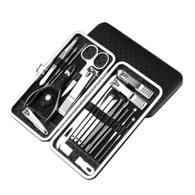 ZTHYSHXA Manicure Set 19Pcs/Set Manicure Kit Nail Clippers Set Stainless Steel Professional Grooming Kits Nail Care Tools with Luxurious Travel Case Nail Clipper Kit(Black)