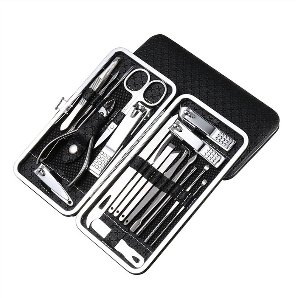 ZTHYSHXA Manicure Set 19Pcs/Set Manicure Kit Nail Clippers Set Stainless Steel Professional Grooming Kits Nail Care Tools with Luxurious Travel Case Nail Clipper Kit(Black)