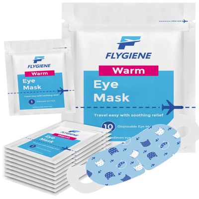 FLYGIENE Disposable Eye Mask - Self-Heating Steam Eye Mask for Dry Eyes, Relaxation, & Sleep - Easy to Use and Soothing Mask for Travel & Home - (Pack of 10)