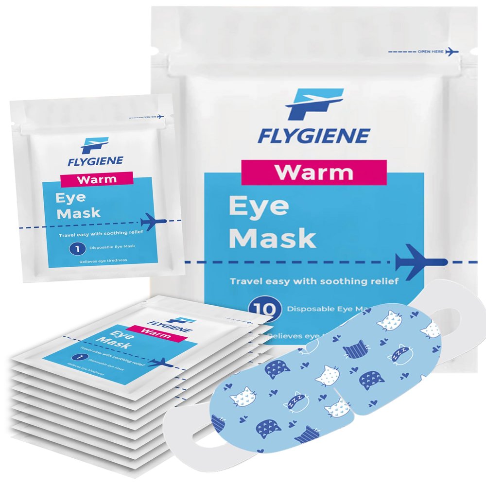 FLYGIENE Disposable Eye Mask - Self-Heating Steam Eye Mask for Dry Eyes, Relaxation, & Sleep - Easy to Use and Soothing Mask for Travel & Home - (Pack of 10)