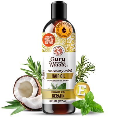 GuruNanda Rosemary Mint for Hair Growth with Keratin & Vitamin E Oil - Encourages Scalp, Shine & Hair Strengthening- 100% Natural, Cruelty-Free, 8oz