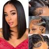 oulaer Straight Short Bob Wig Human Hair 13x4 Invisible HD Lace Frontal Human Hair Wig For Women Pre Plucked With Baby Hair Brazilian Virgin Hair Natural Color 150% Density 10Inch view 2