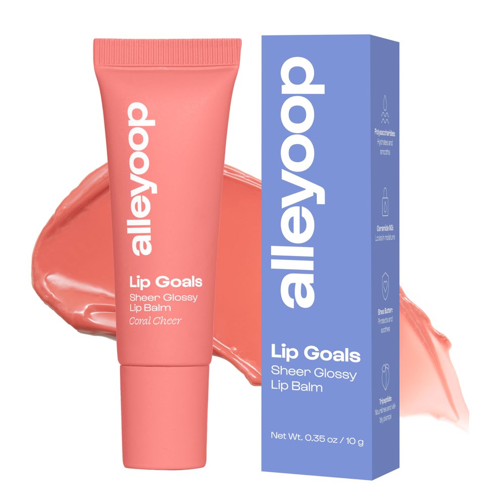 Alleyoop Lip Goals Glossy Lip Balm Hydrating Tinted Lip-Moisturizer for Women - Vegan LipBalm for Cracked Lips, Moisturizing LipGloss Balm - Lips Treatment & Hydration Care, (Sheer Coral Pink)