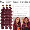 Fabimiya Bundles Human Hair Body Wave Burgundy 99J Human Hair Bundles Unprocessed Brazilian Virgin Hair Bundles Burgundy 99J Human Hair Bundles Quick Weave Hair Extension view 3