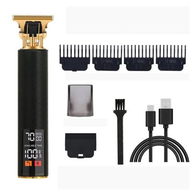 Electric Barber T9 Upgraded LCD Rechargeable Retro Oil Head Carving Electric(LCD Black)