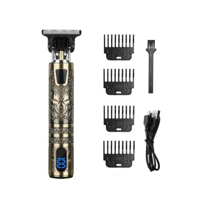 Digital Display Stainless Steel Cutter Head Professional T9 Hair Trimmer Metal Body Electric Shaver for Men Waterproof Wallpaper(Devils)