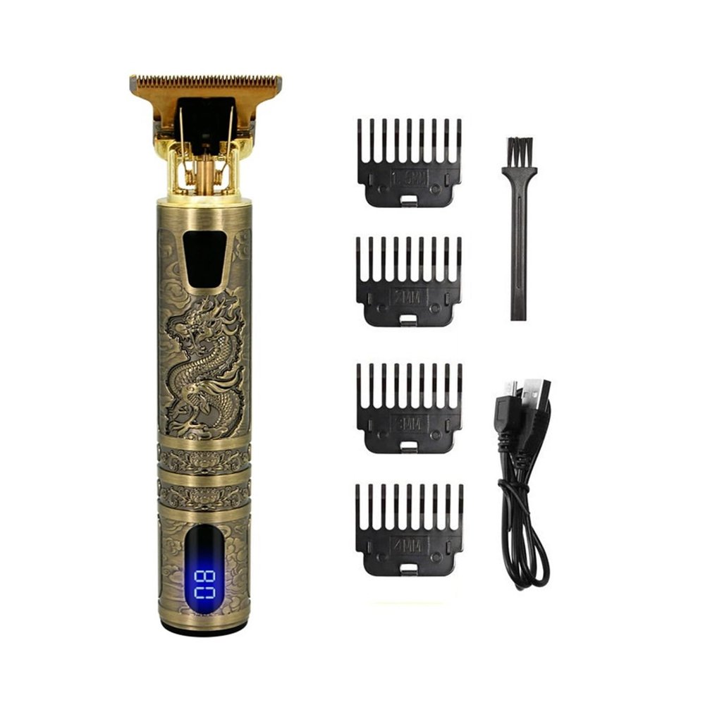 Digital Display Stainless Steel Cutter Head Professional T9 Hair Trimmer Metal Body Electric Shaver for Men Waterproof Wallpaper(Dragon)