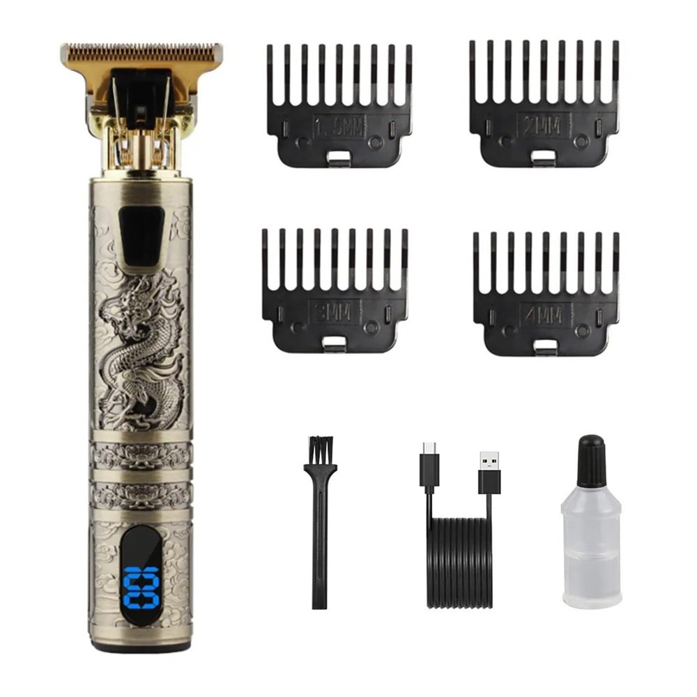 Digital Display Stainless Steel Cutter Head Professional T9 Hair Trimmer Metal Body Men's Electric Shaver Men's Barber Machine(LCD Grave Dragon)