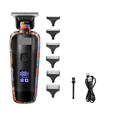 Digital Display Professional Barber Pusher for Men Hair Clipper Reciprocating Random Graffiti Pattern Electric Barber