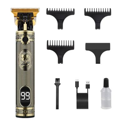 Digital Display Stainless Steel Cutter Head Professional T9 Hair Trimmer Metal Body Men's Electric Shaver Men's Barber Machine(LCD Stripe Knight)