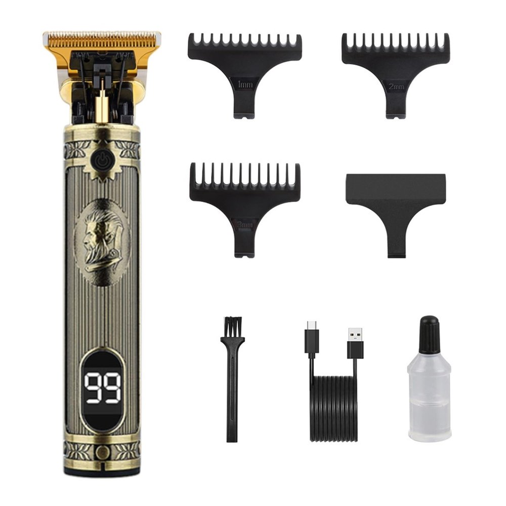 Digital Display Stainless Steel Cutter Head Professional T9 Hair Trimmer Metal Body Men's Electric Shaver Men's Barber Machine(LCD Stripe Knight)