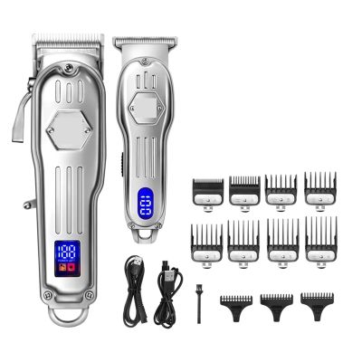 2 in 1 Full Metal Combo Kit Barber Hair Clipper for Men Professional Electric Beard Hair Trimmer Rechargeable Haircut