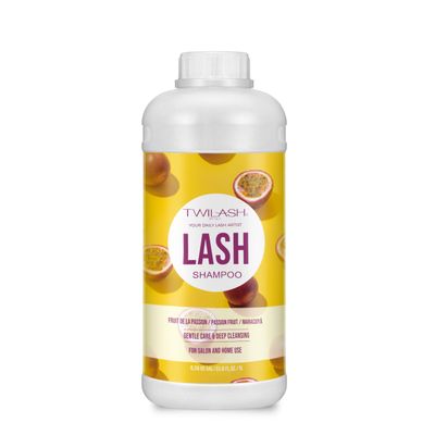 TWILASH BY DLY Lash Shampoo Bulk, Eyelash Cleanser for Extensions 2 Liters, Dispenser Pump, Non-irritating or Burning Eyelid Foaming Cleanser for Professional Salon and Home Use (Passion Fruit-1L)