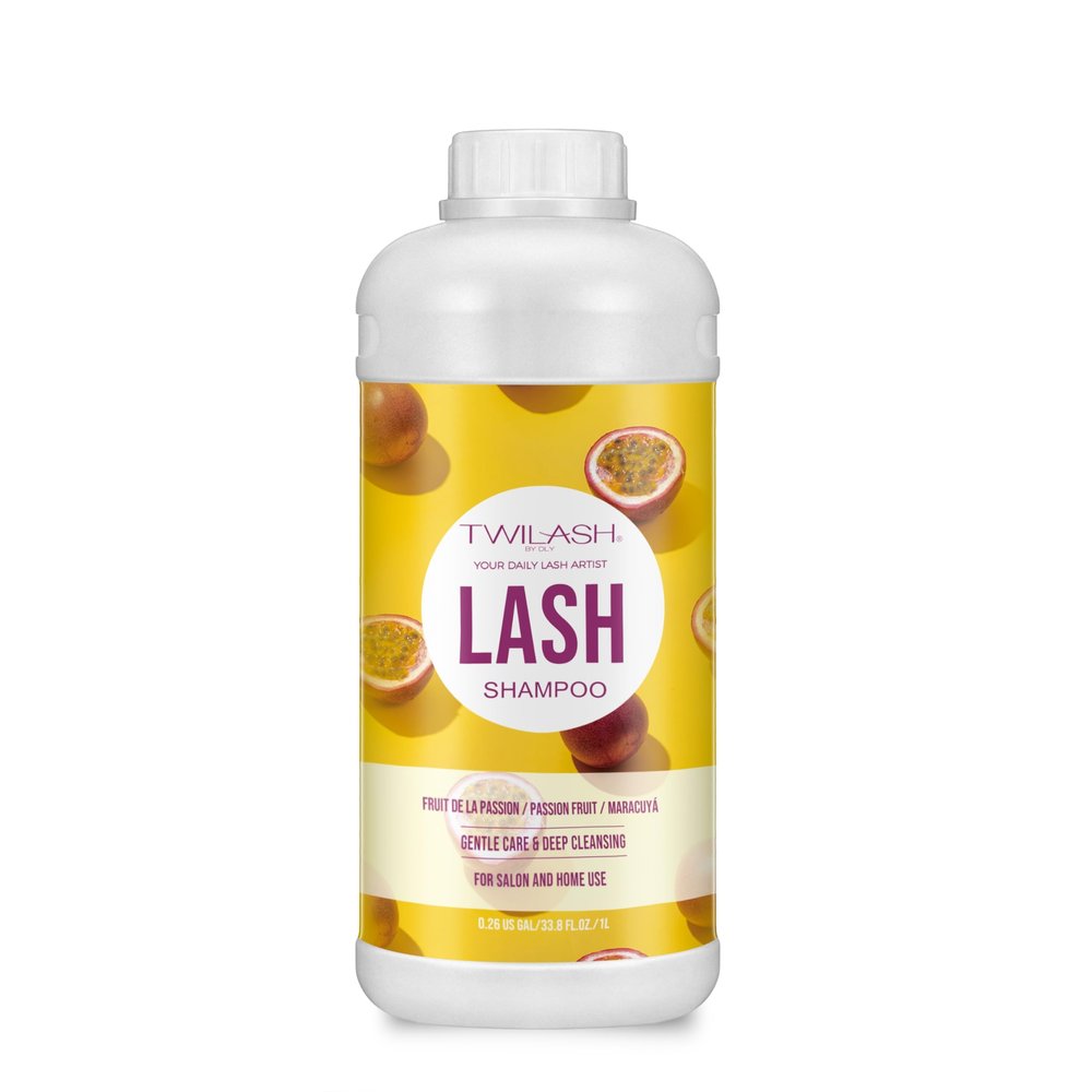 TWILASH BY DLY Lash Shampoo Bulk, Eyelash Cleanser for Extensions 2 Liters, Dispenser Pump, Non-irritating or Burning Eyelid Foaming Cleanser for Professional Salon and Home Use (Passion Fruit-1L)