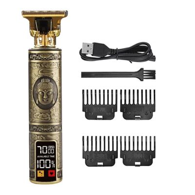 2023 Vintage Body T9 Cordless Electric Shaver Hair Cutting Machine for Man Hair Clipper Barber Beard Trimmer USB(Metal Buddha LCD2)