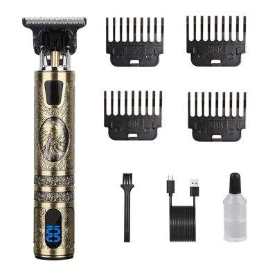 Digital Display Stainless Steel Cutter Head Professional T9 Hair Trimmer Metal Body Men's Electric Shaver Men's Barber Machine(LCD Grave Indian)