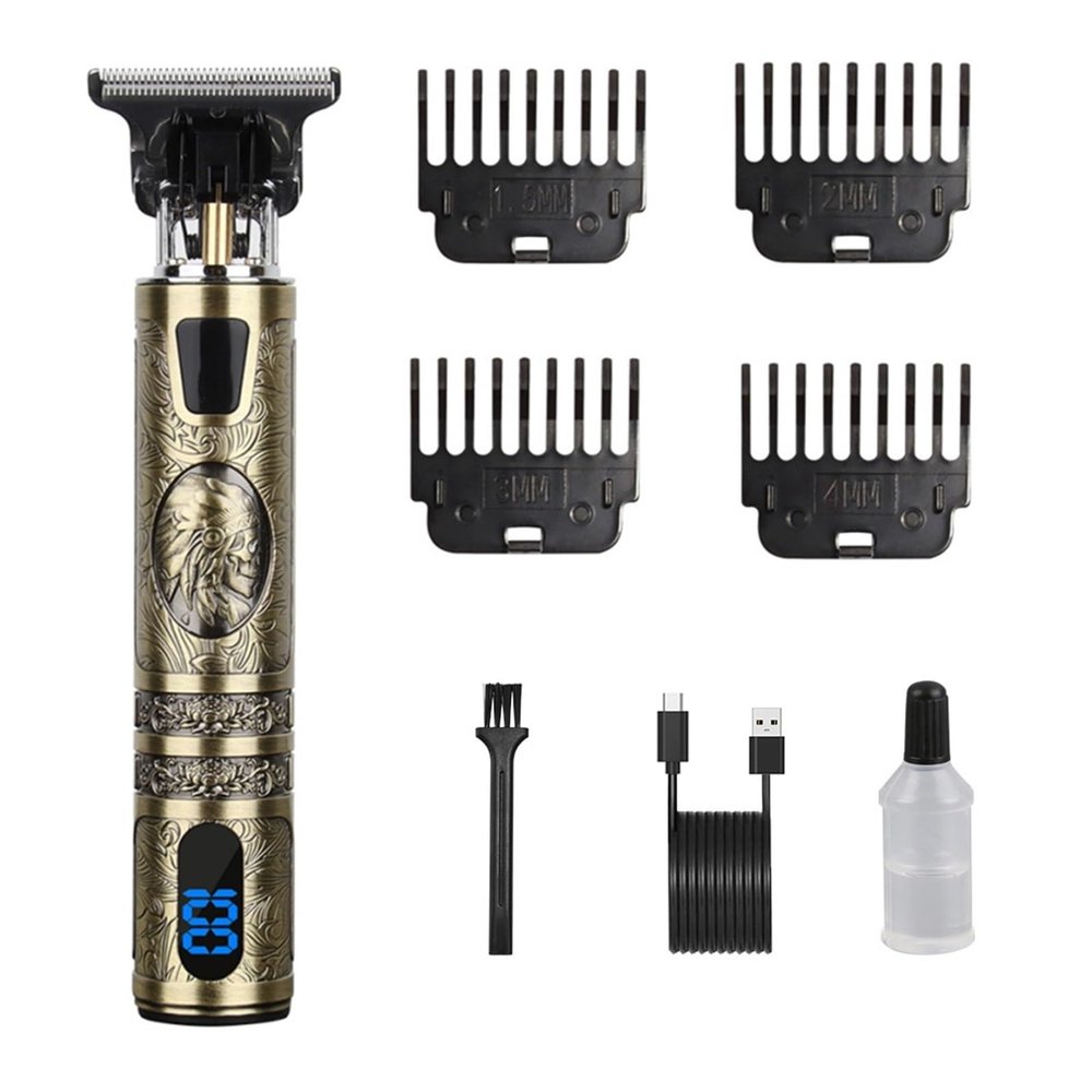 Digital Display Stainless Steel Cutter Head Professional T9 Hair Trimmer Metal Body Men's Electric Shaver Men's Barber Machine(LCD Grave Indian)