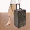 Headery Rolling Lockable Makeup Train Case Hairdressing Trolley Case Beauty Salon Cosmetic Luggage Travel Case Rectangular Makeup Beauty Case Organizer Tool Box,15.75 * 11.02 * 29.92 in,Brown view 2